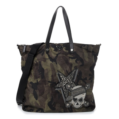 Prada Tessuto Nylon Skull Camouflage Tote Green 1 of 4