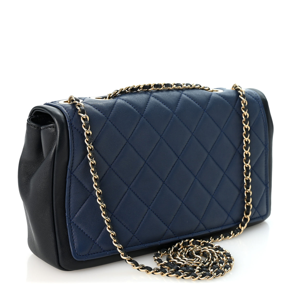 Chanel Lambskin Quilted Medium Graphic Flap Navy Black 3 of 11