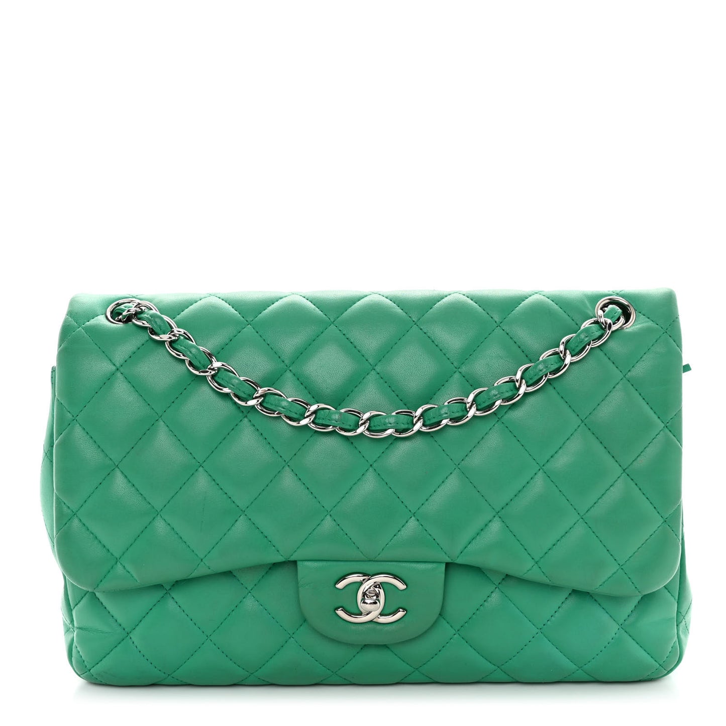 Lambskin Quilted Jumbo Double Flap Green