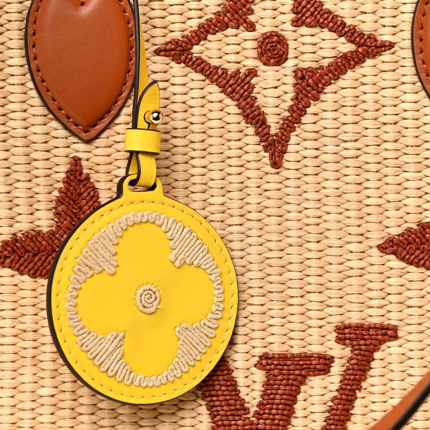 Raffia Calfskin Monogram Giant Onthego GM Tan