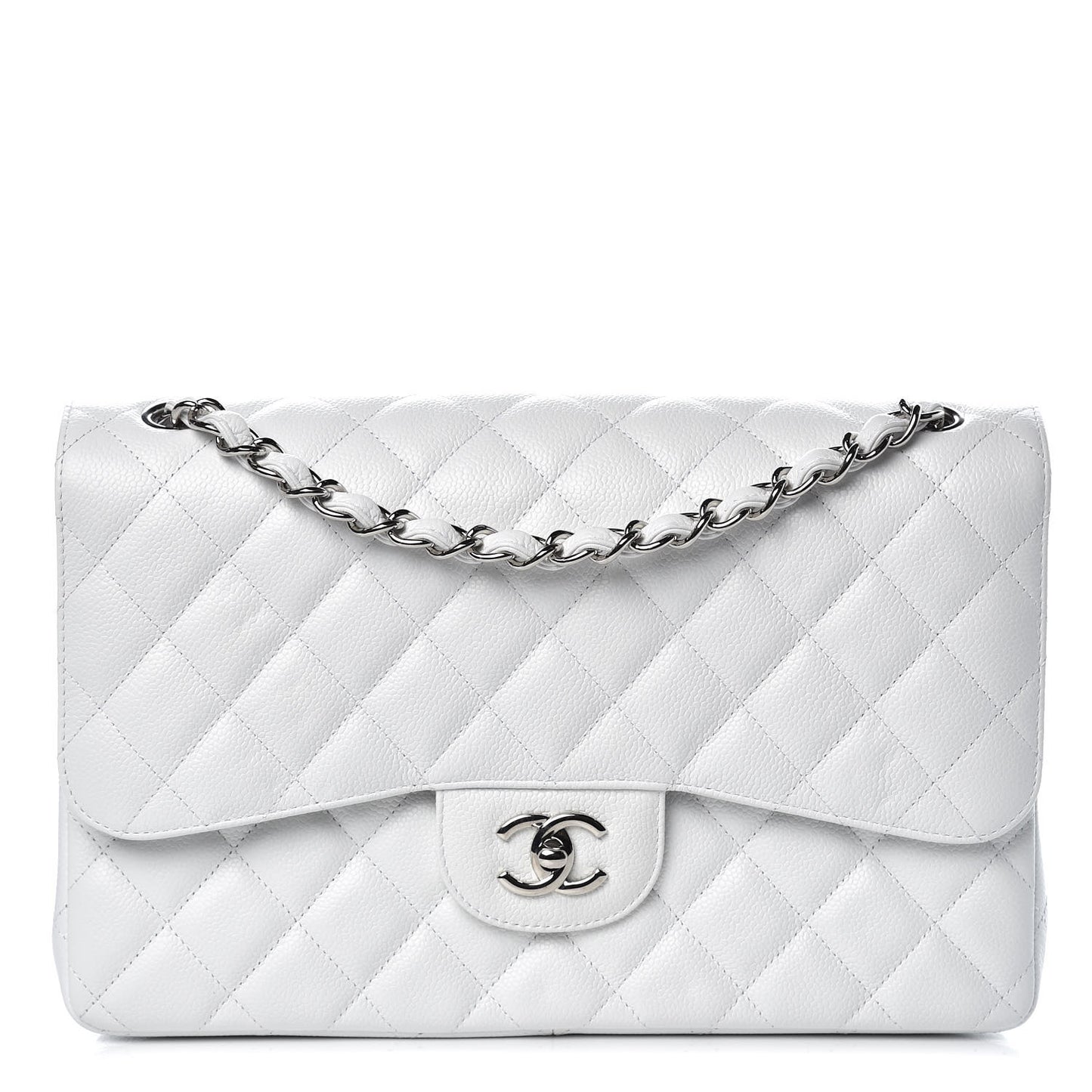Caviar Quilted Jumbo Double Flap White