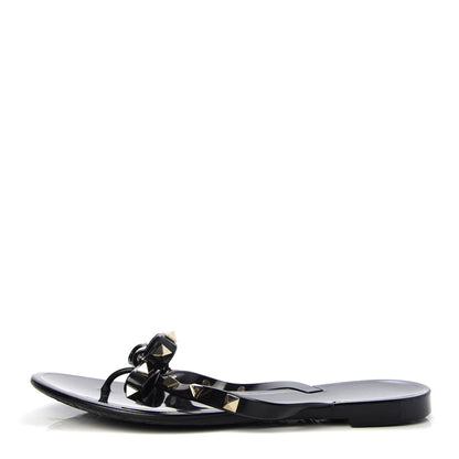Valentino Garavani PVC Jelly Rockstud Bow Thong Sandals 37 Black 1 of 8