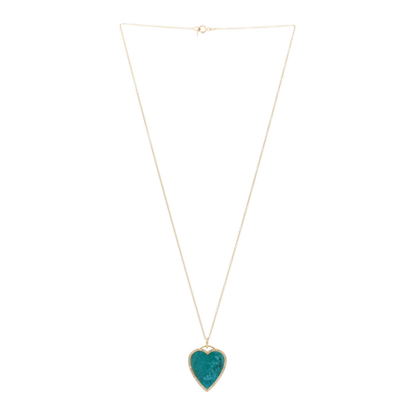 18K Yellow Gold Diamond Turquoise Heart Pendant Necklace