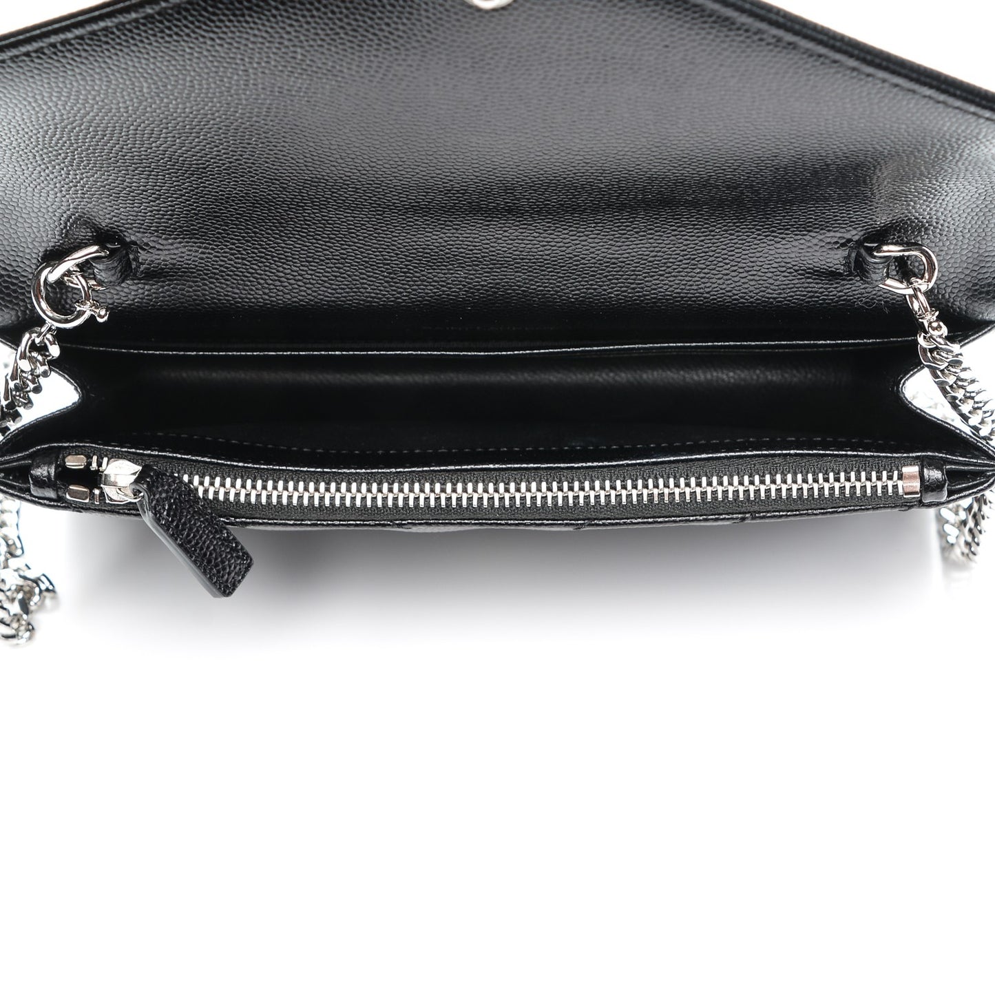 Grain De Poudre Matelasse Chevron Monogram Envelope Chain Wallet Black
