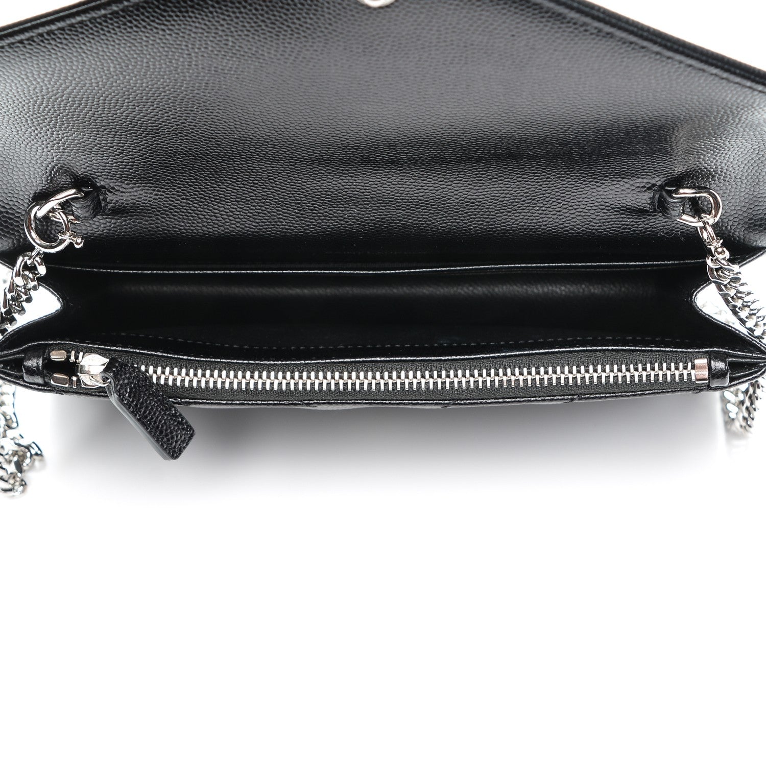 Saint Laurent Grain De Poudre Matelasse Chevron Monogram Envelope Chain Wallet Black 5 of 6