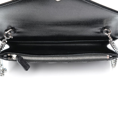 Saint Laurent Grain De Poudre Matelasse Chevron Monogram Envelope Chain Wallet Black 5 of 6