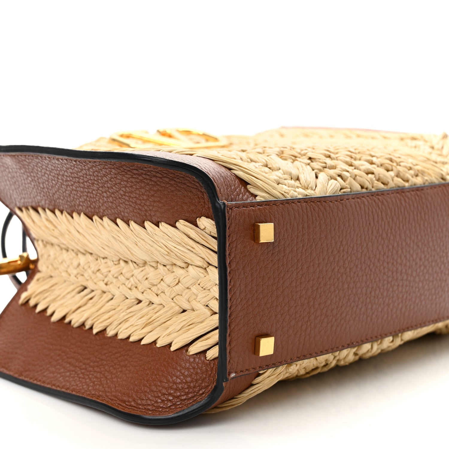 Valentino Garavani Raffia Calfskin Small Vlogo Signature Tote Natural Saddle Brown 7 of 9
