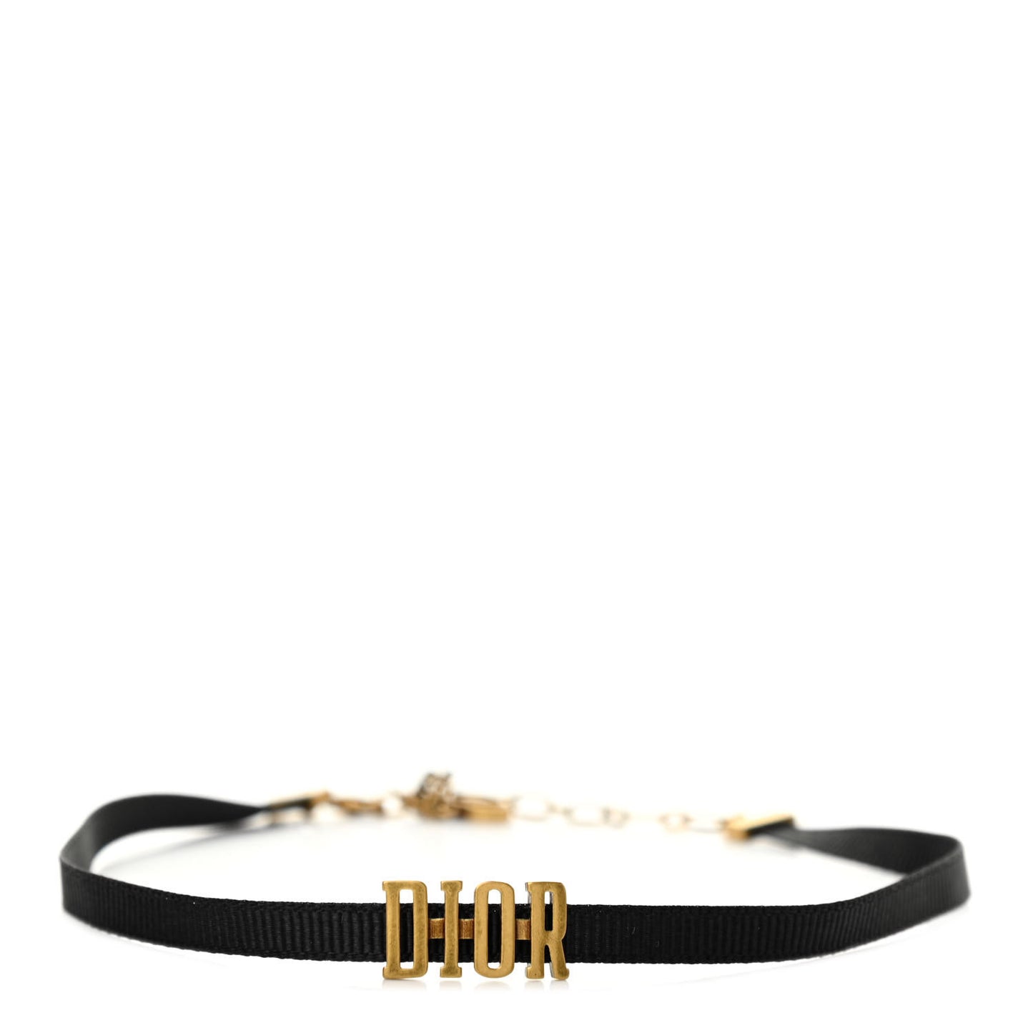 Grosgrain Ribbon Dior Logo Choker Necklace Black
