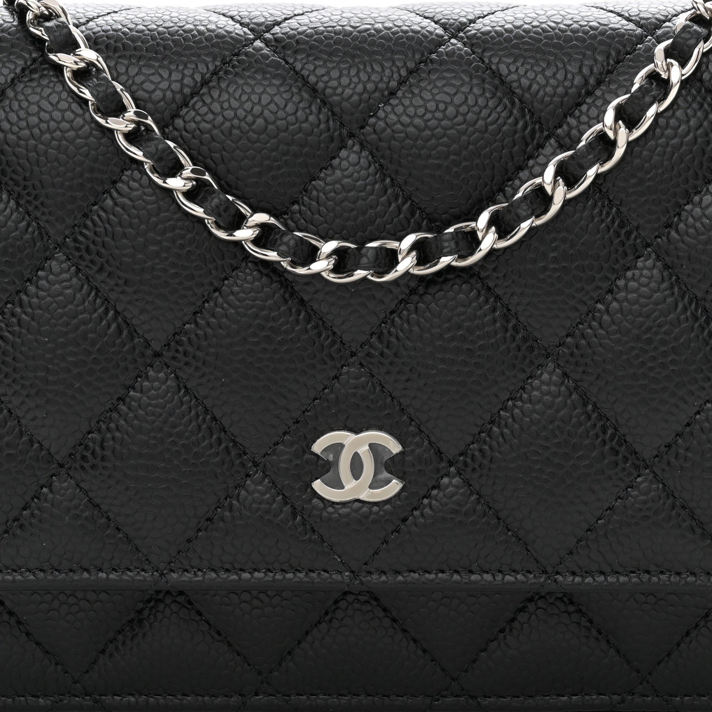 Caviar Quilted Wallet on Chain WOC Black