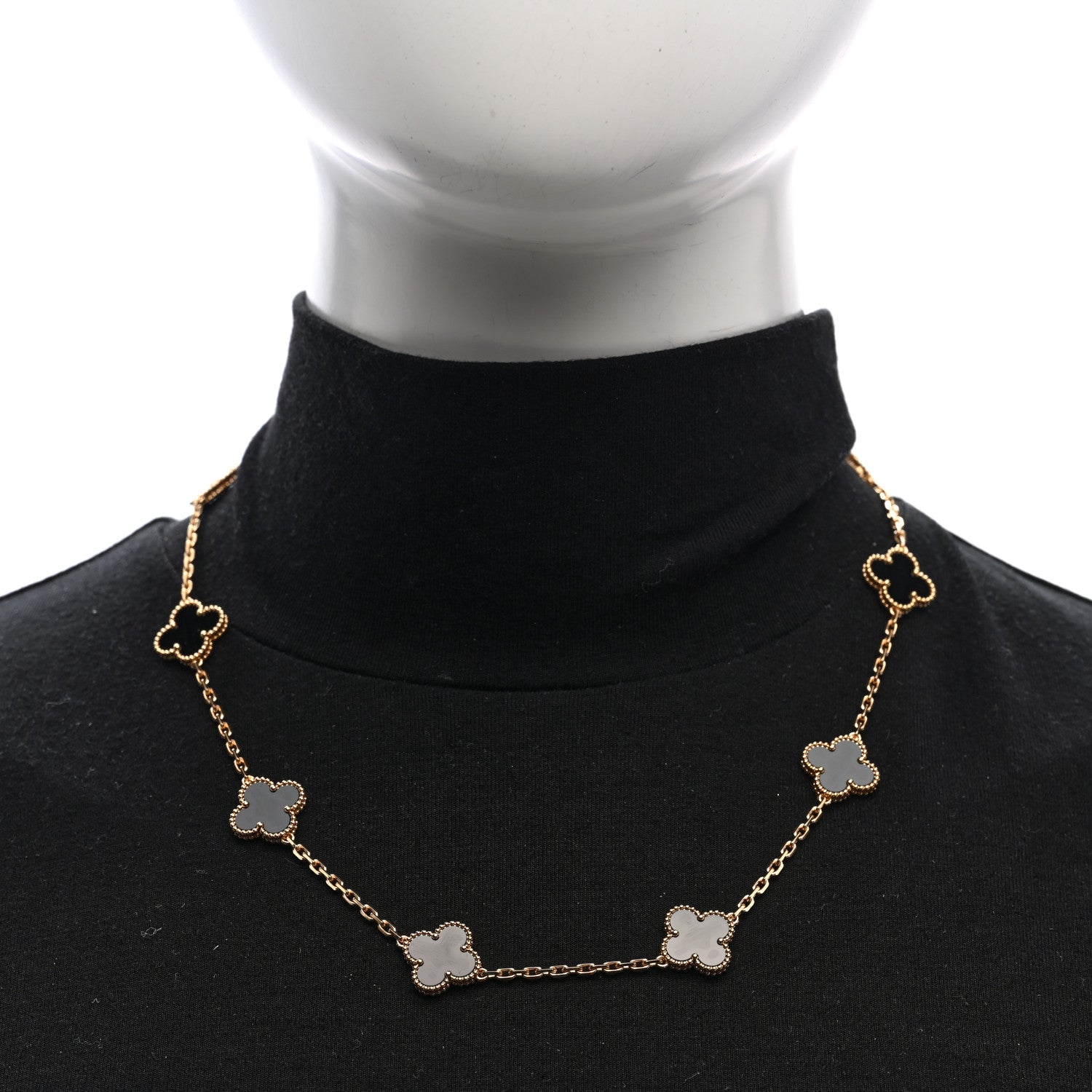 Van Cleef & Arpels 18K Yellow Gold Black Onyx 10 Motifs Vintage Alhambra Necklace 2 of 4
