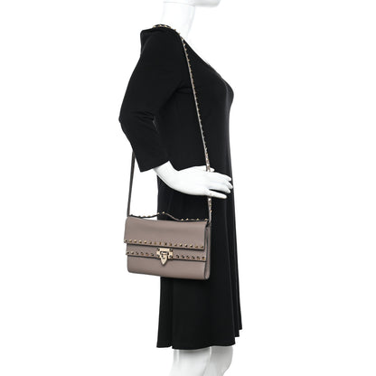 Valentino Garavani Grainy Calfskin Rockstud Double Flap Crossbody Bag Poudre 2 of 10