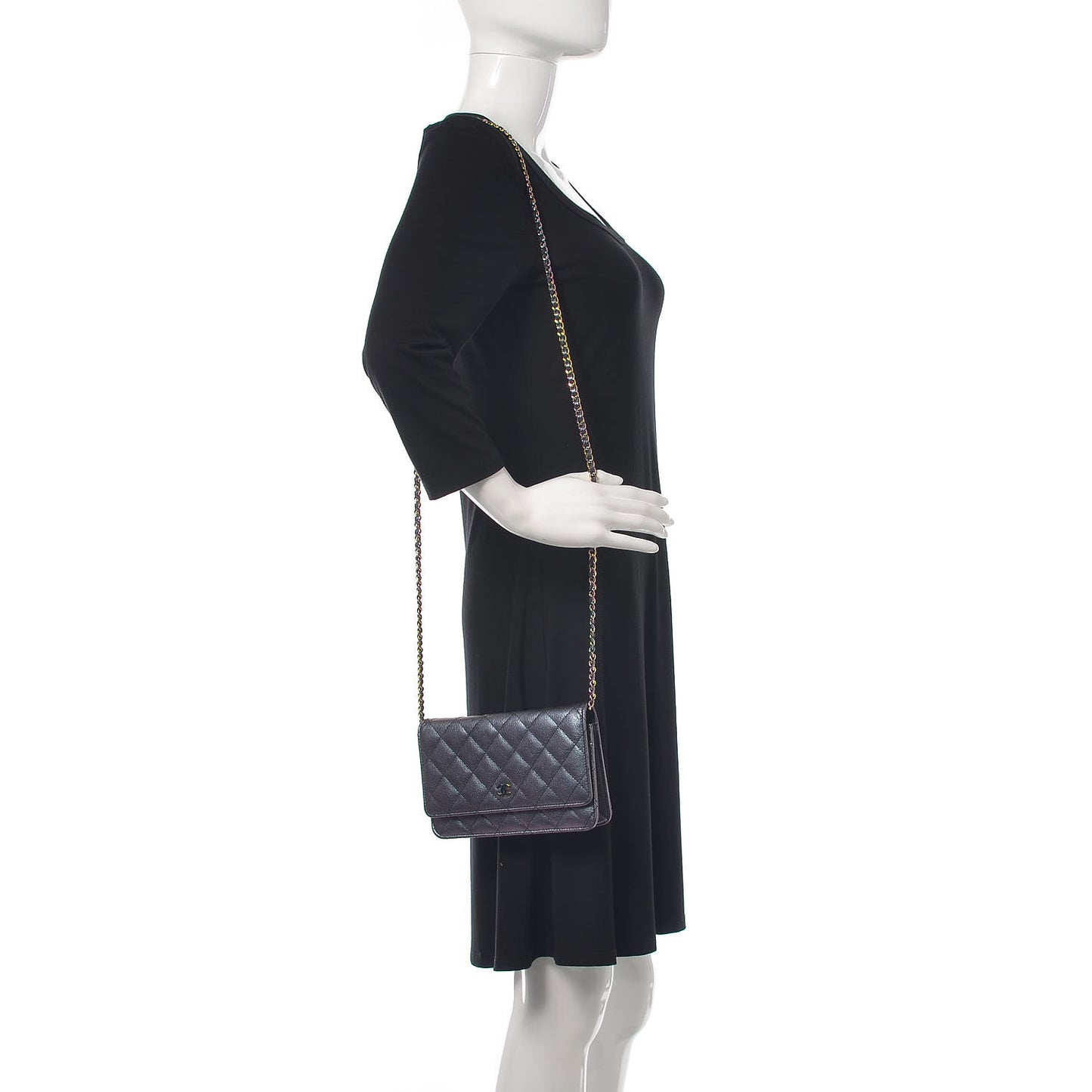 Iridescent Goatskin Quilted Wallet On Chain WOC Purple
