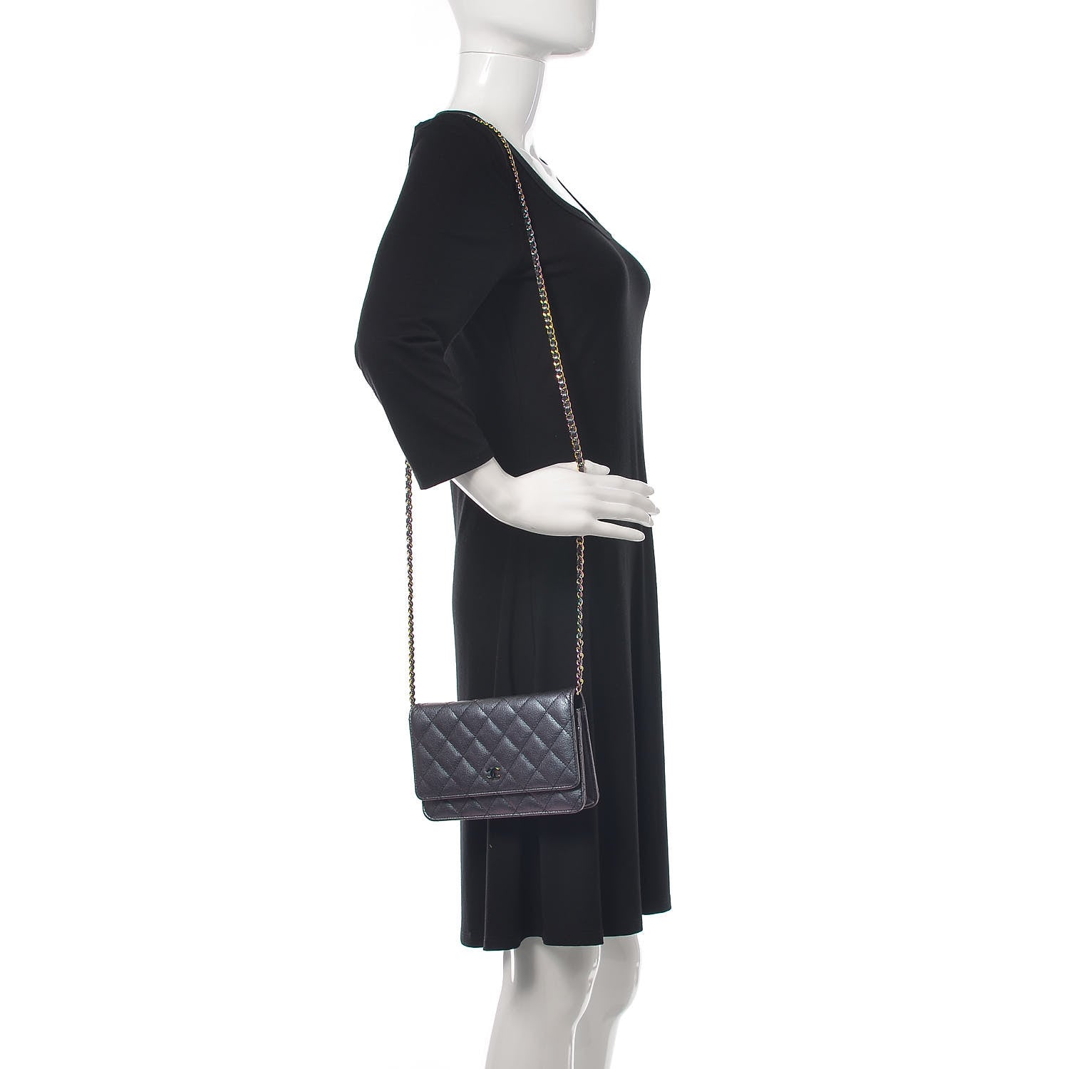 Chanel Iridescent Goatskin Quilted Wallet On Chain WOC Purple 2 of 10