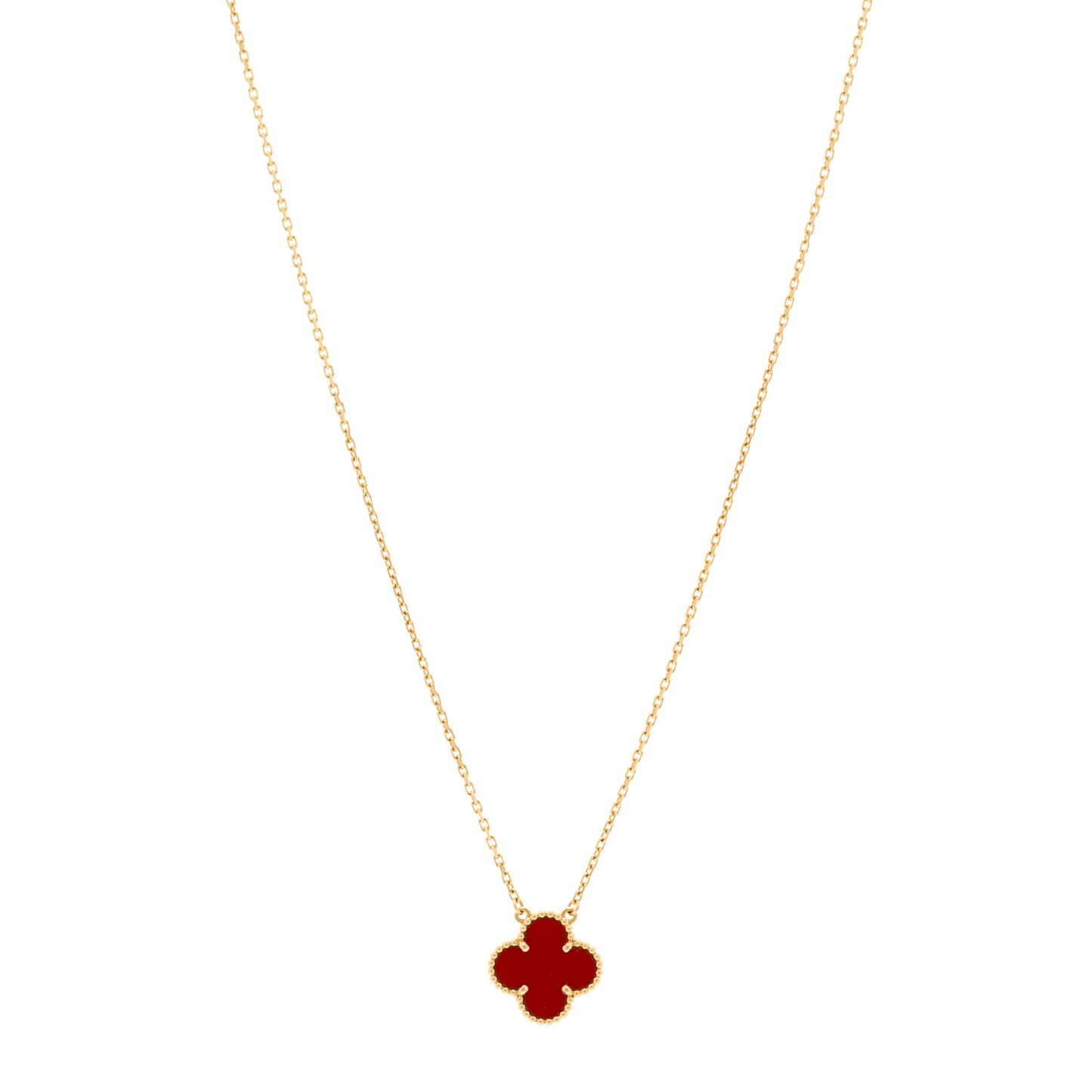 18K Yellow Gold Carnelian Vintage Alhambra Pendant Necklace
