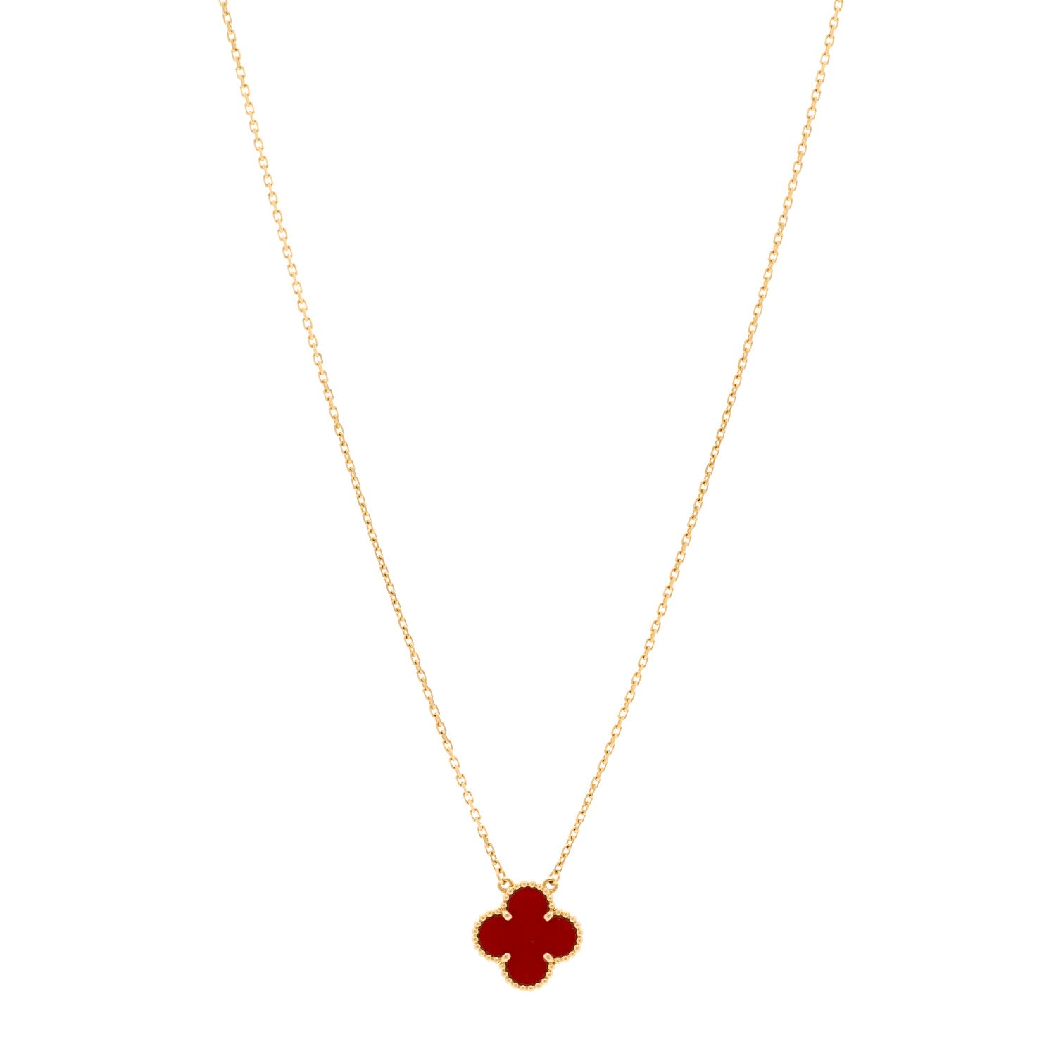 Van Cleef & Arpels 18K Yellow Gold Carnelian Vintage Alhambra Pendant Necklace 1 of 4