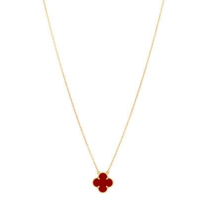 Van Cleef & Arpels 18K Yellow Gold Carnelian Vintage Alhambra Pendant Necklace 1 of 4