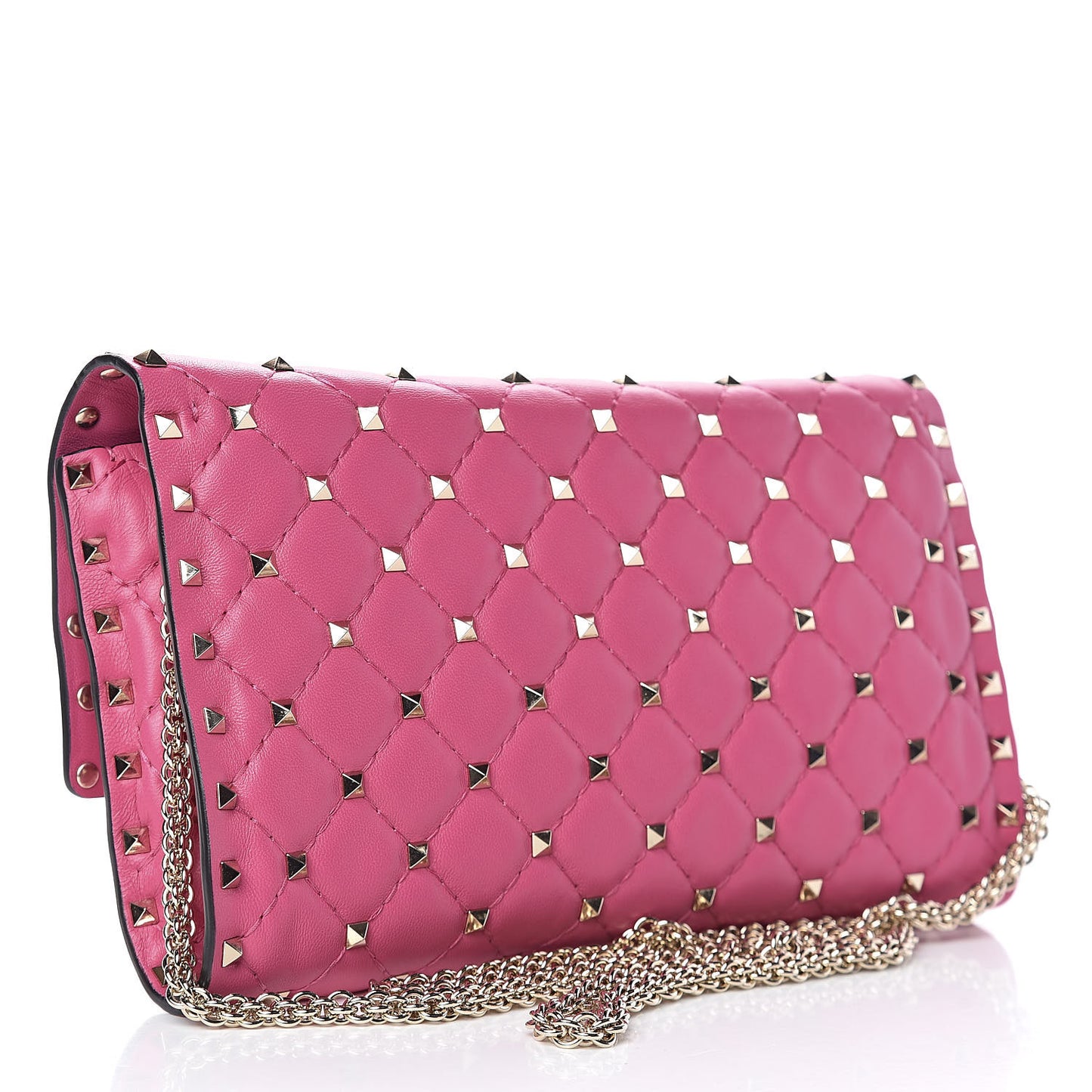 Nappa Rockstud Spike Wallet On Chain Pink Orchid