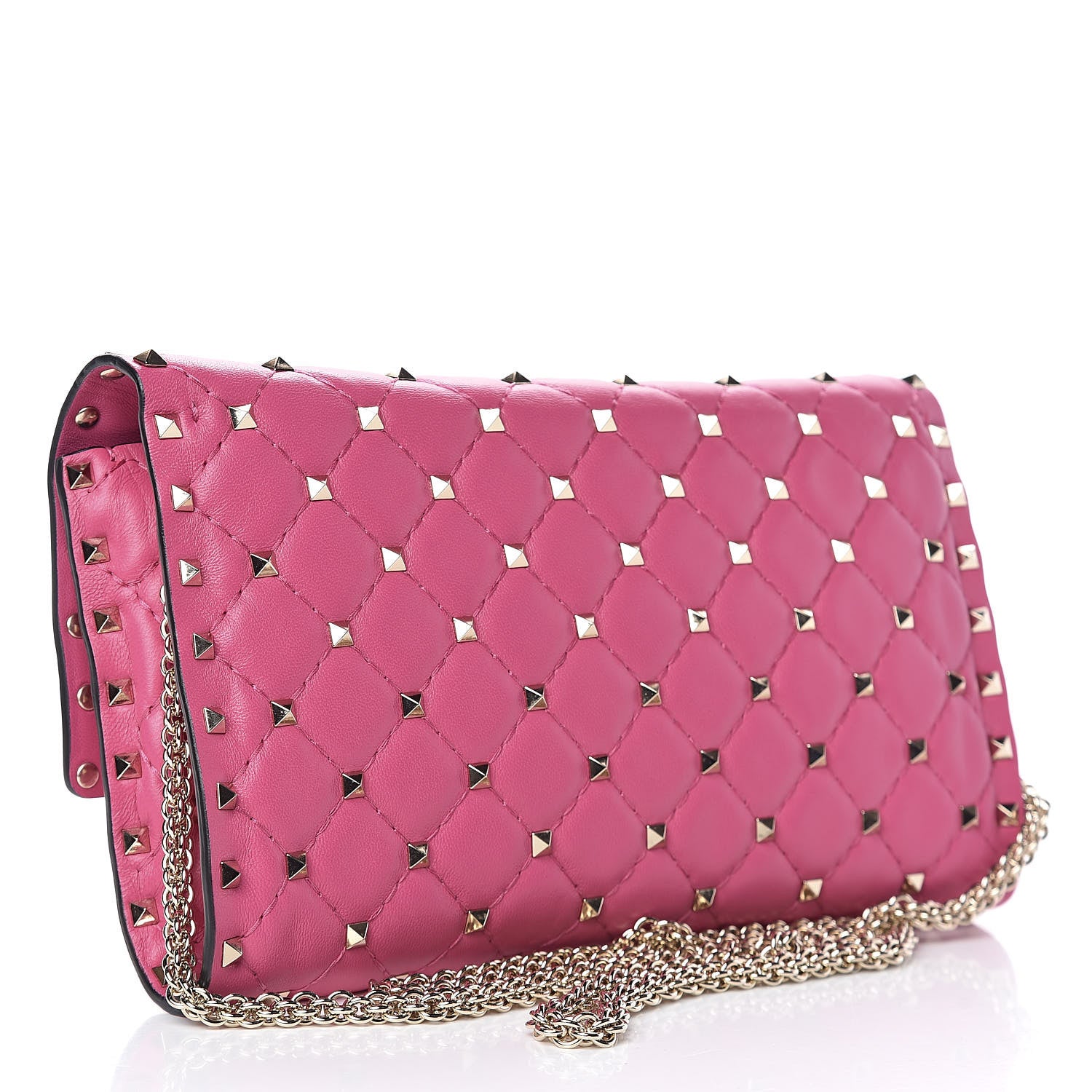 Valentino Garavani Nappa Rockstud Spike Wallet On Chain Pink Orchid 3 of 9