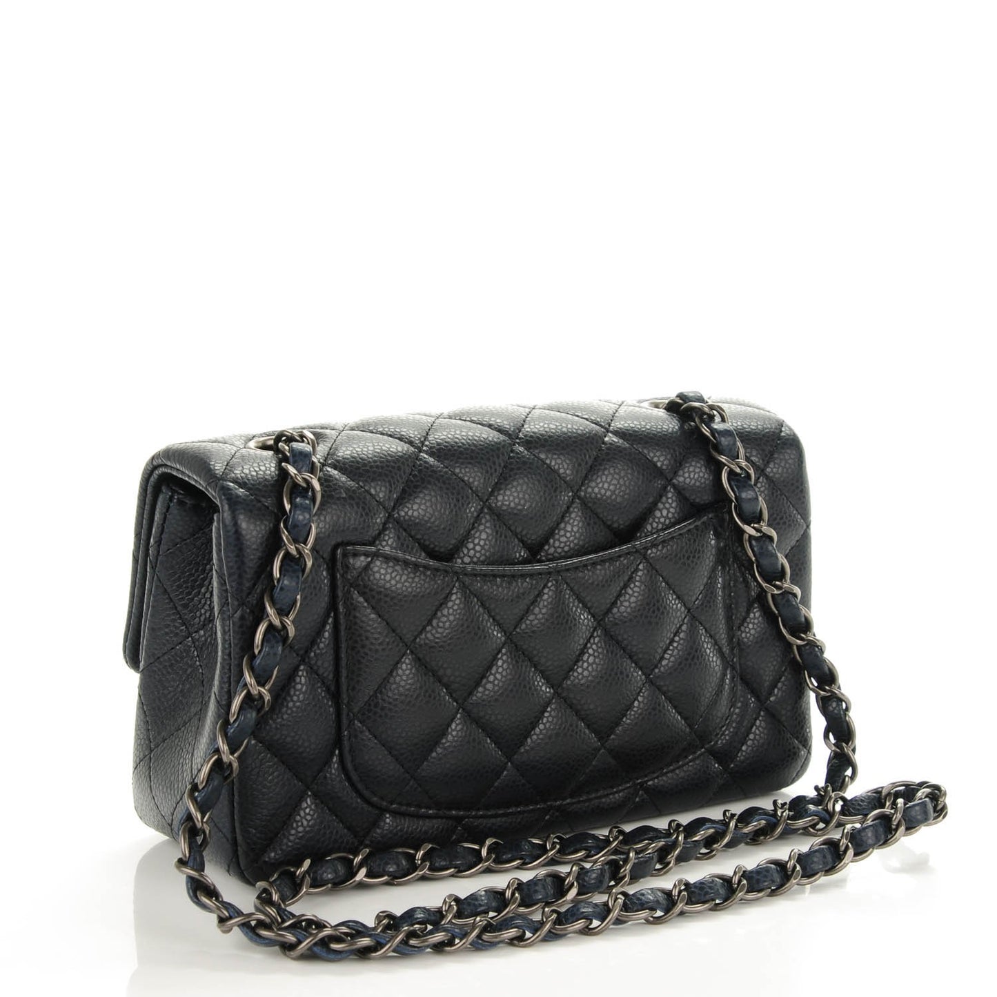 Caviar Quilted Mini Rectangular Flap Navy