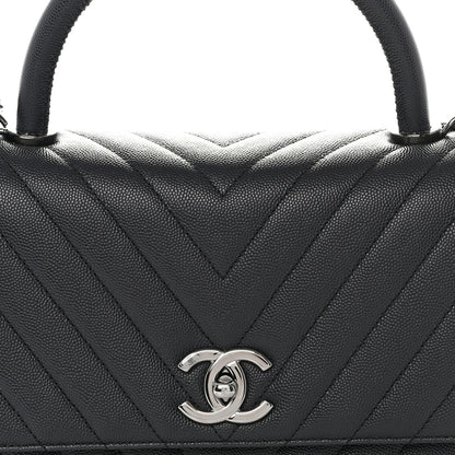 Chanel Caviar Chevron Quilted Small Coco Handle Flap Dark Grey 8 of 10