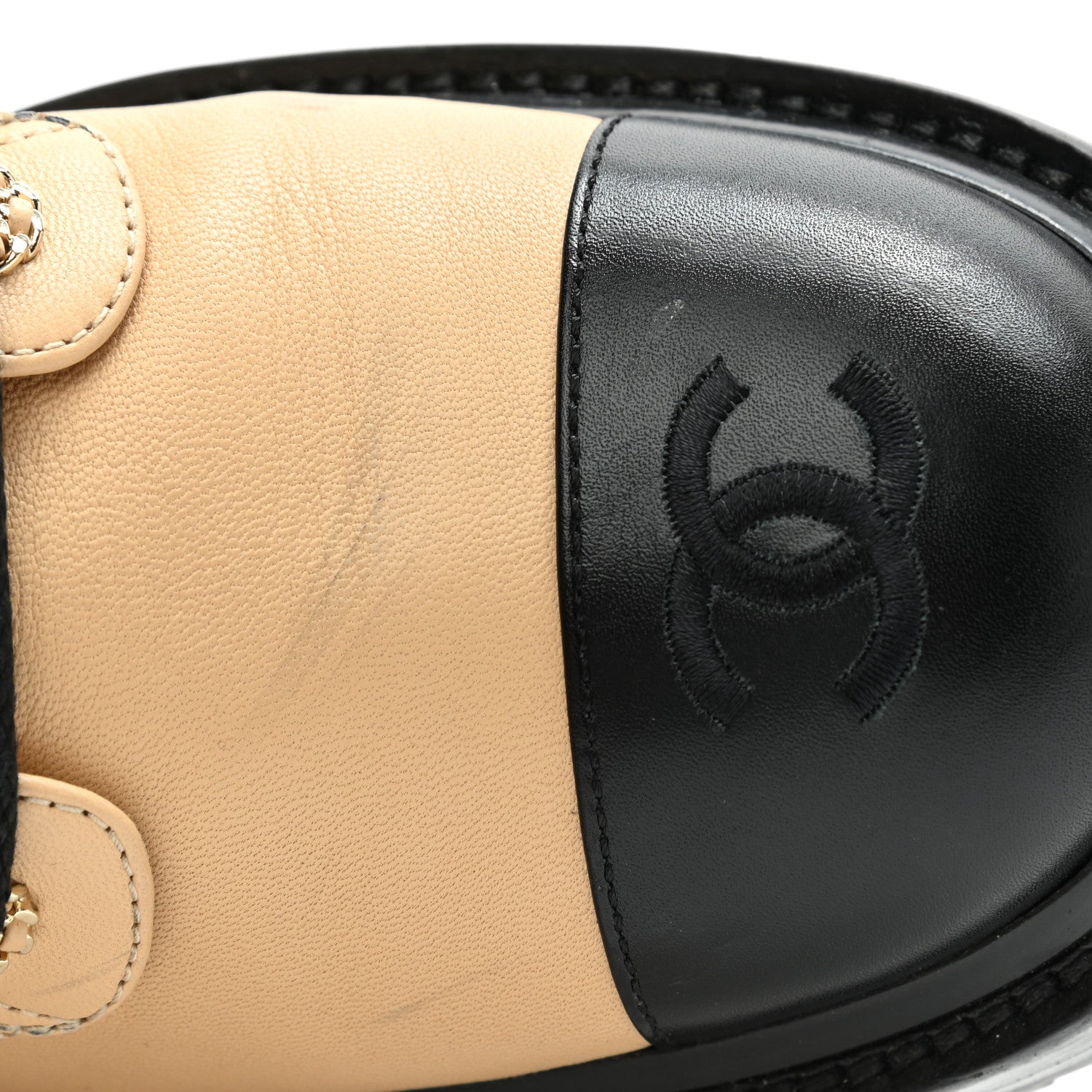 Chanel Lambskin Calfskin Quilted Lace Up Combat Boots 39 Beige Black 9 of 10