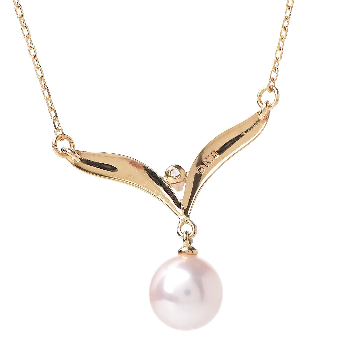 18K Yellow Gold Diamond Akoya Pearl 7mm Pendant Necklace