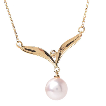 Mikimoto 18K Yellow Gold Diamond Akoya Pearl 7mm Pendant Necklace 5 of 6