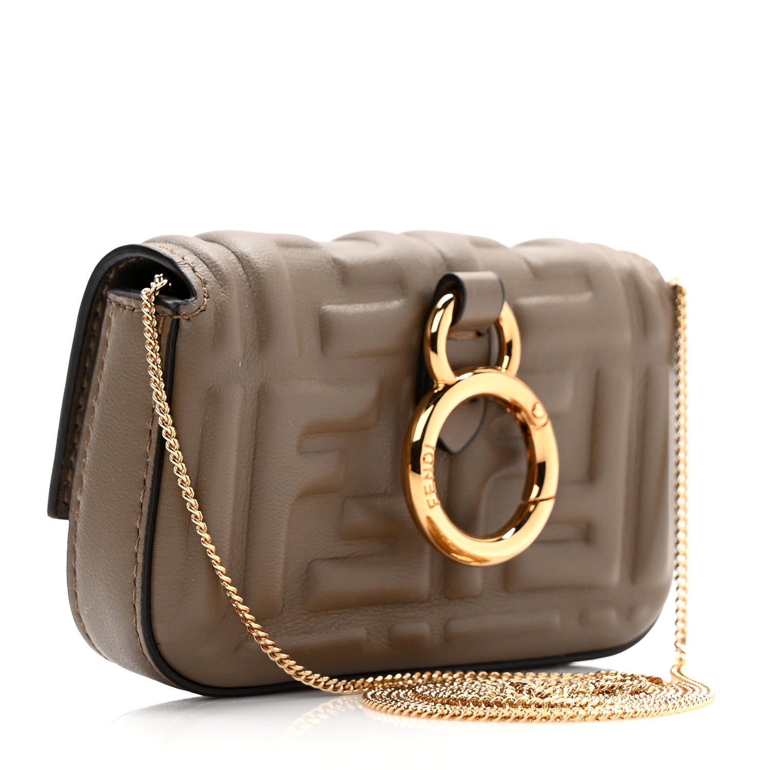 Fendi Nappa Matisse FF Embossed Nano Baguette Charm Tartufo 2 of 7