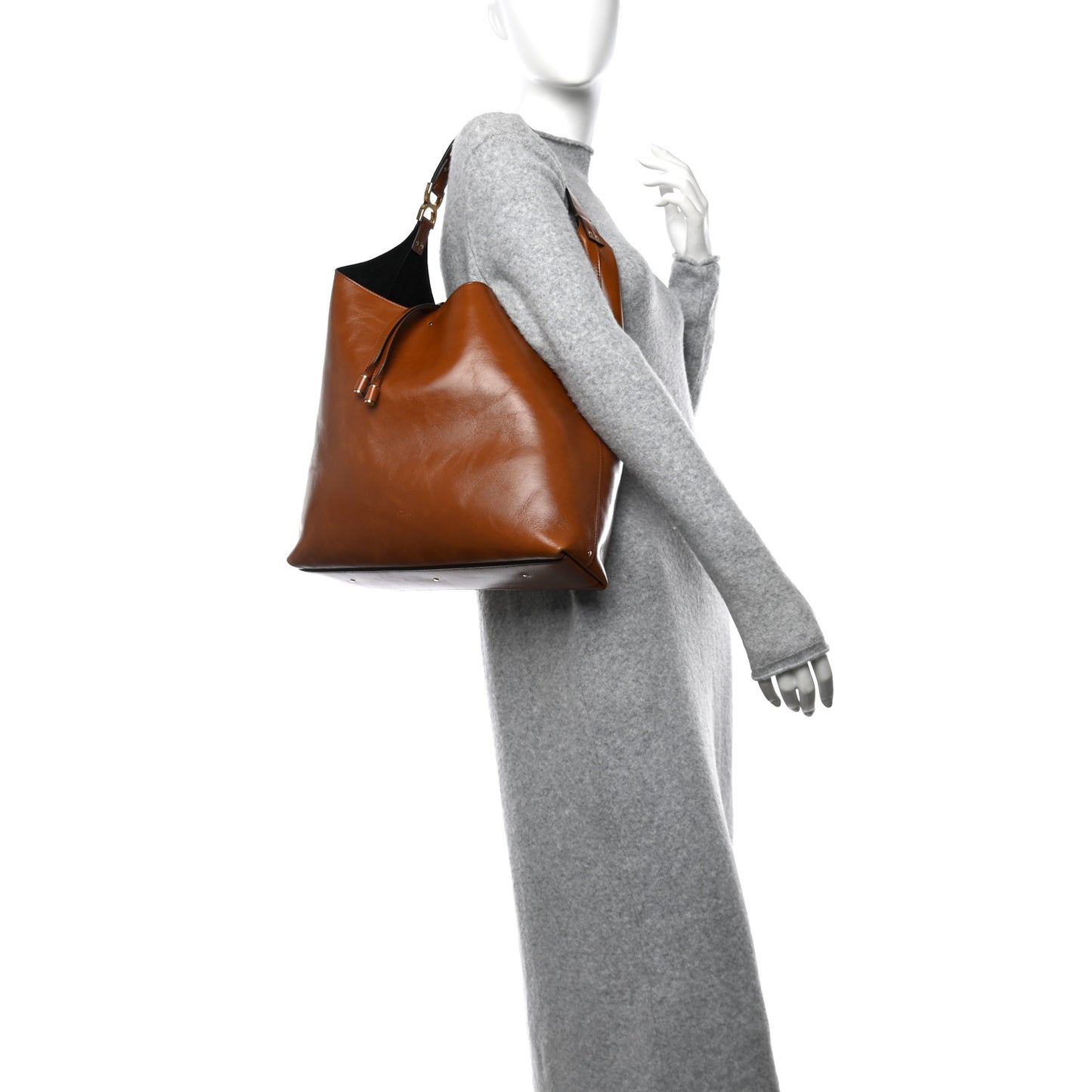 Shiny Calfskin Marcie Hobo Bag Clay Brown