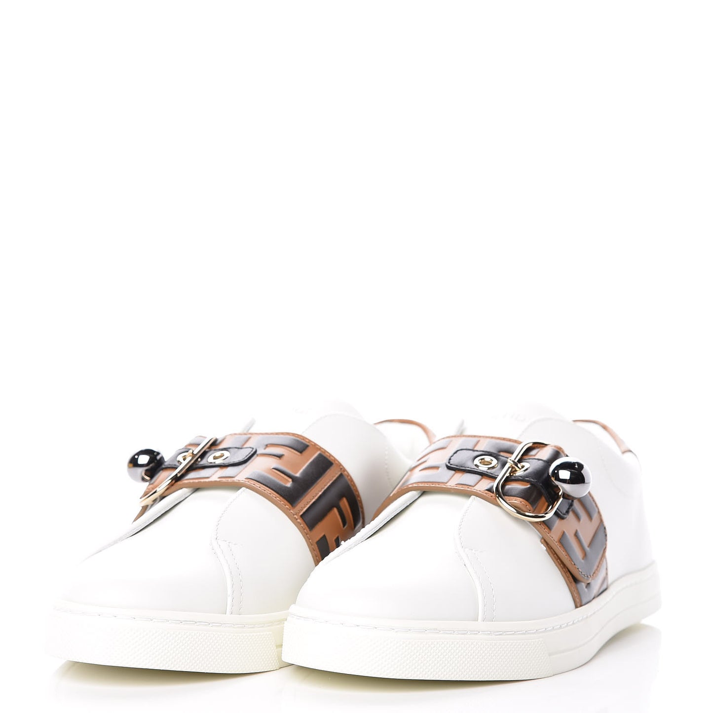 Vitello FF Embossed Pearland Slip On Sneakers 40 White Tobacco Moro
