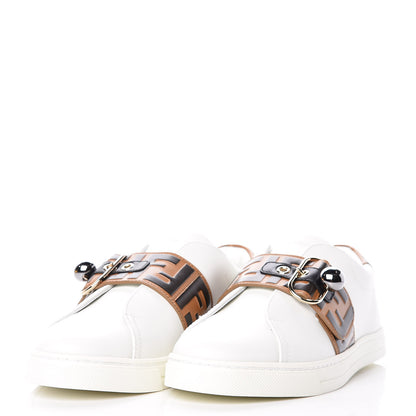 Fendi Vitello FF Embossed Pearland Slip On Sneakers 40 White Tobacco Moro 5 of 18