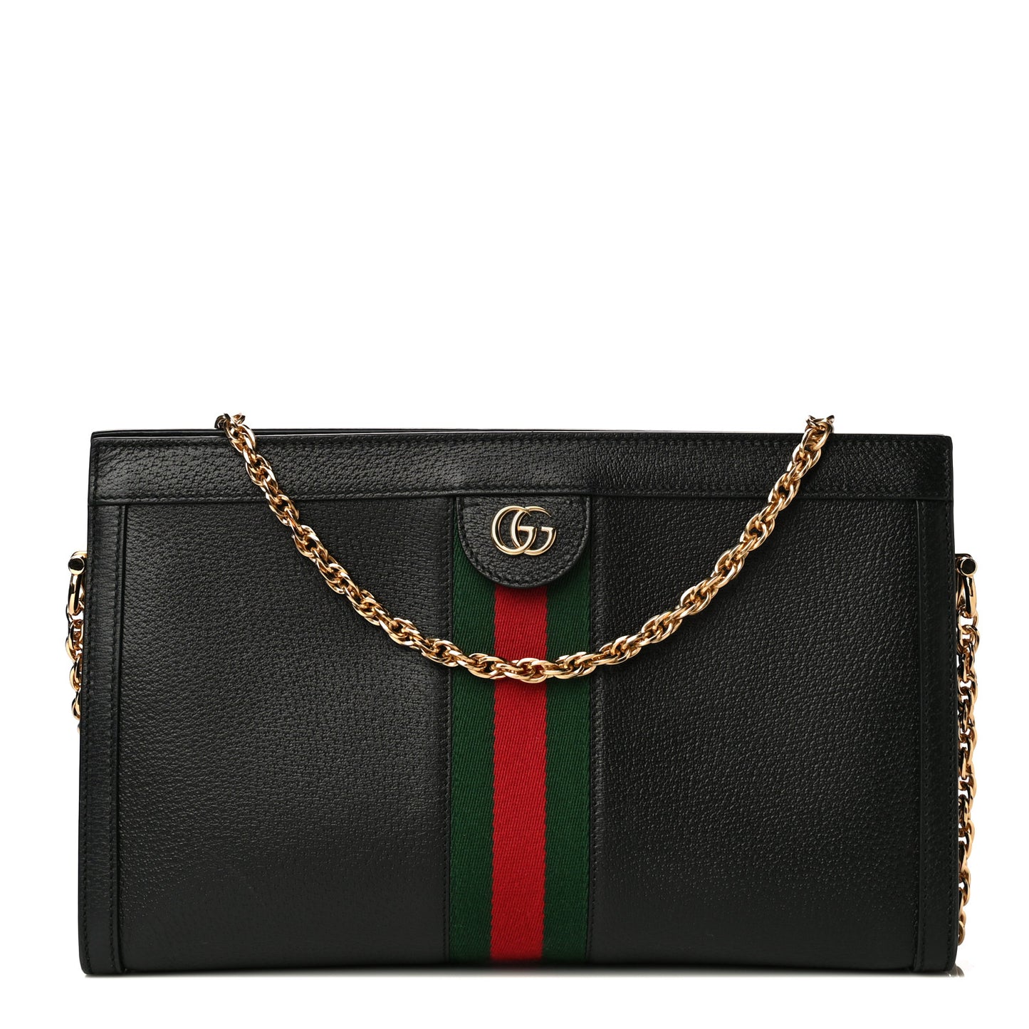 Textured Calfskin Web Medium Ophidia Chain Shoulder Bag Black