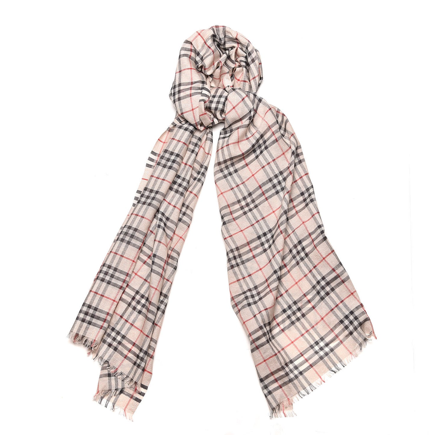 Metallic Wool Silk Gauze Vintage Check Scarf Ivory