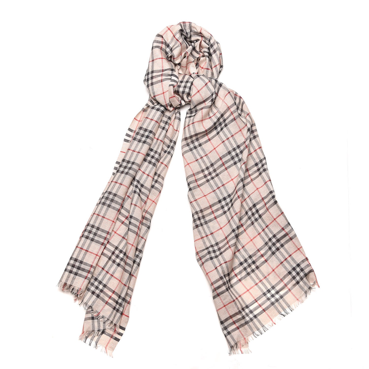 Burberry Metallic Wool Silk Gauze Vintage Check Scarf Ivory 1 of 4