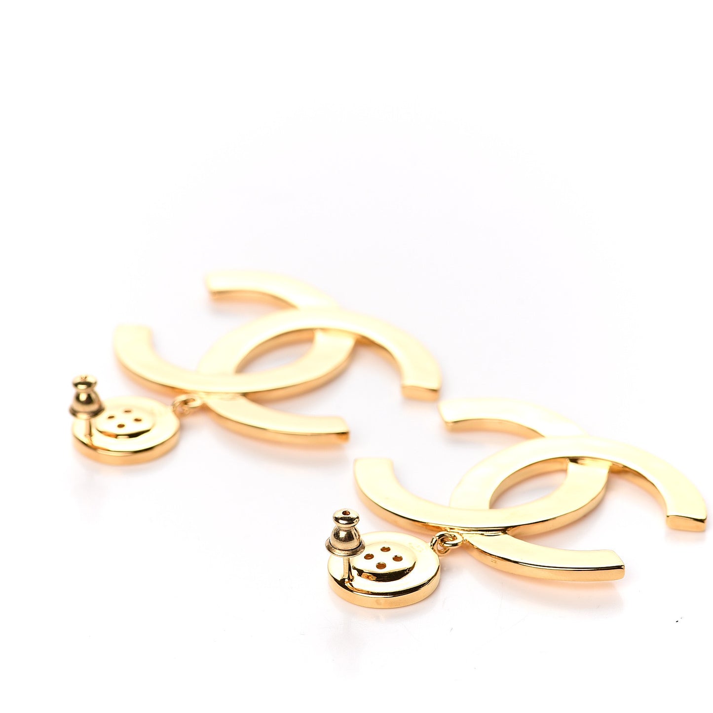 Metal Large Paris Button Earrings Gold