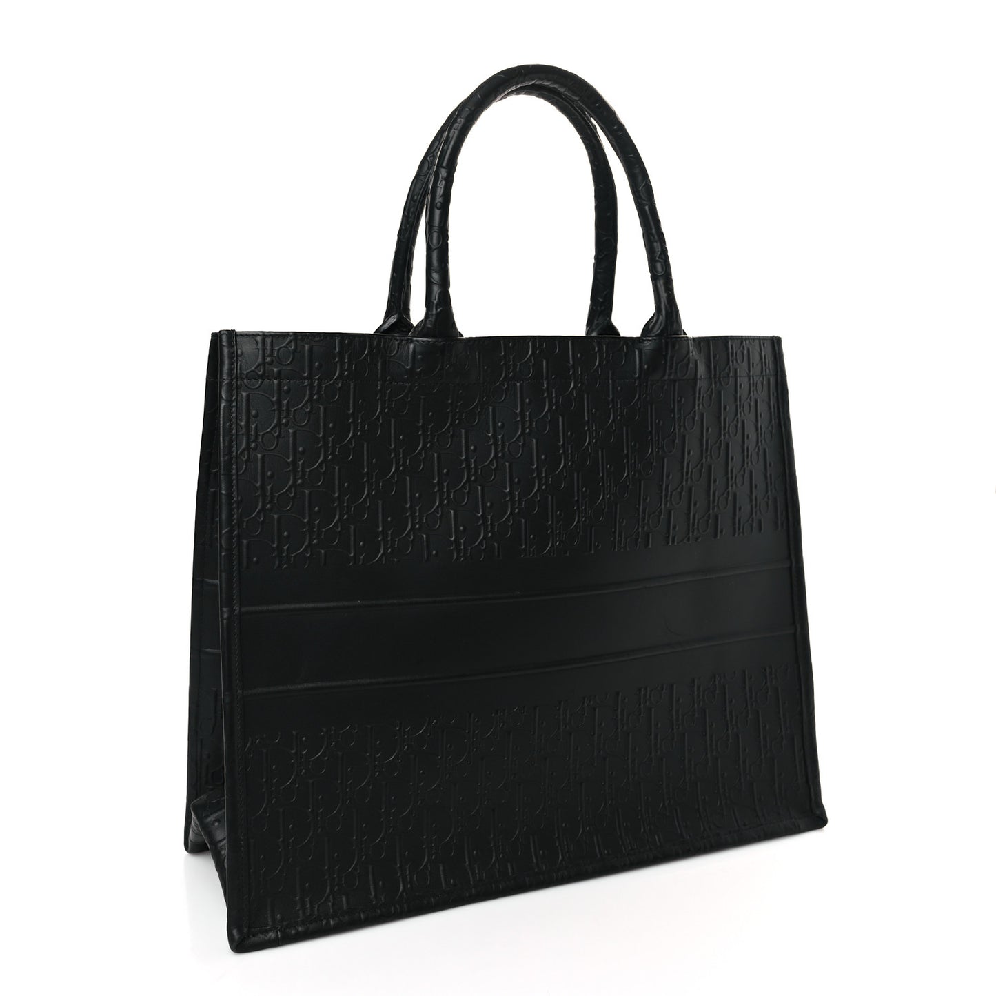 Oblique Calfskin Embossed Large Book Tote Black