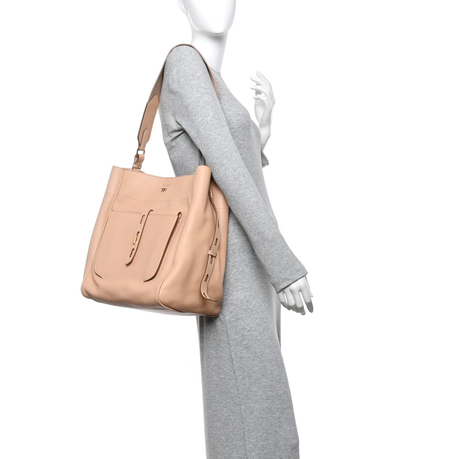 Tom Ford Calfskin Hollywood T Twist Tote Oat 2 of 11