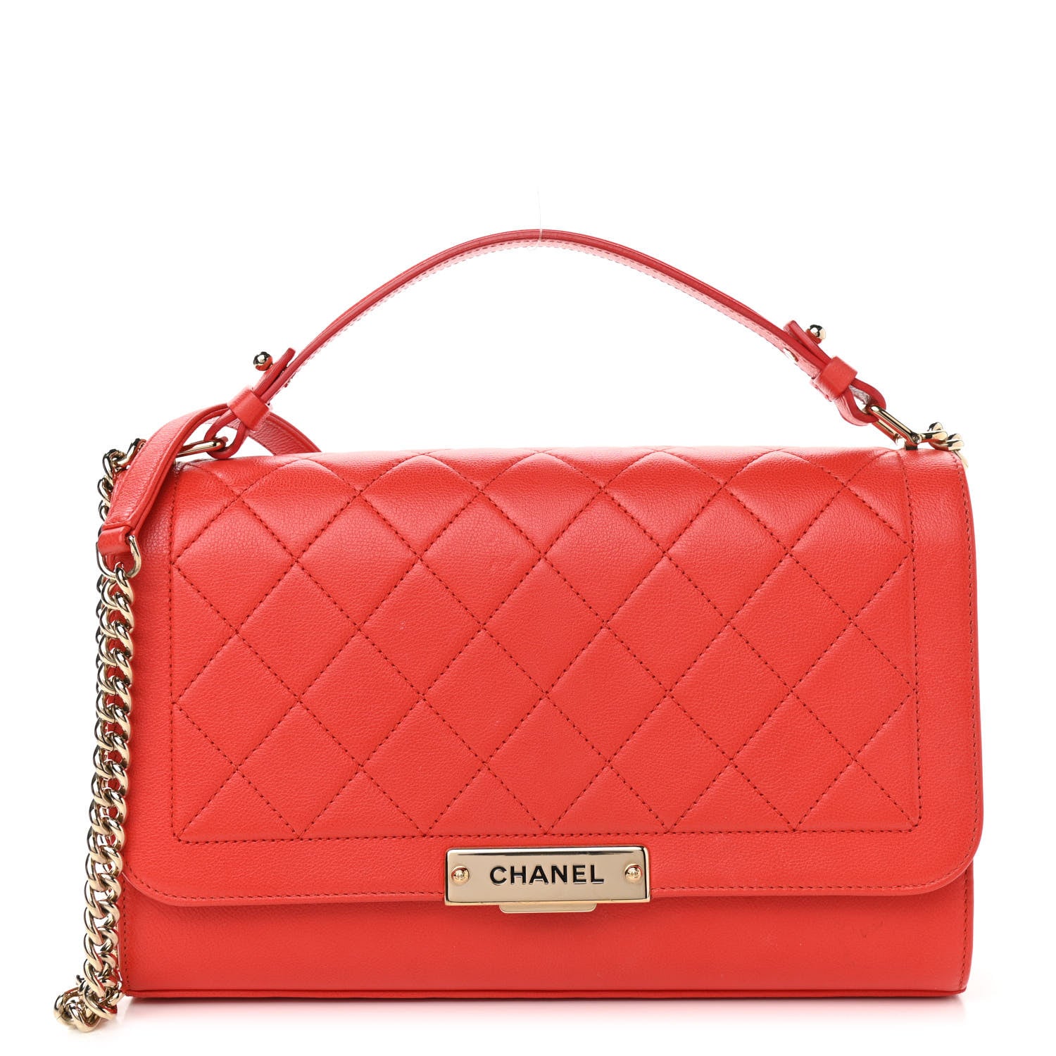 Chanel Grained Calfskin Quilted Large Label Click Flap Bag Red 1 of 14
