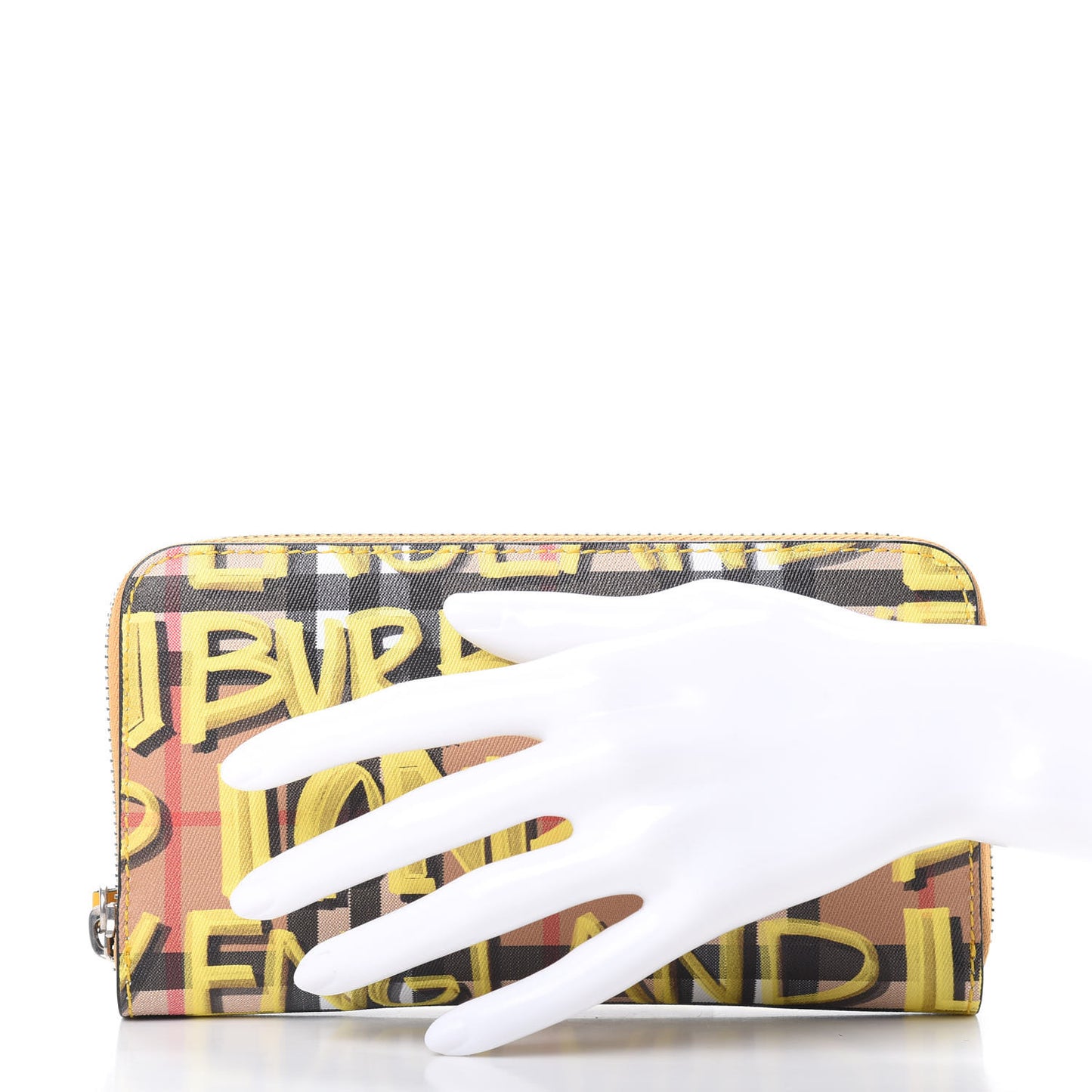 Vintage Check Graffiti Print Zip Around Wallet Yellow