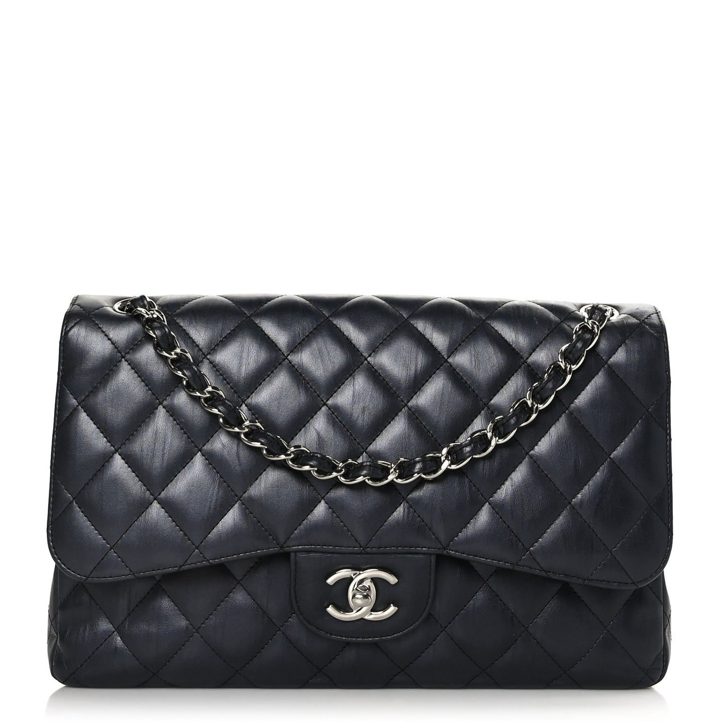 Iridescent Calfskin Quilted Jumbo Double Flap Charcoal