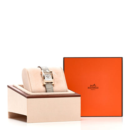 Hermes Stainless Steel Alligator Diamond Mother of Pearl 21mm Heure H Hour Quartz Watch Gris Perle 5 of 5