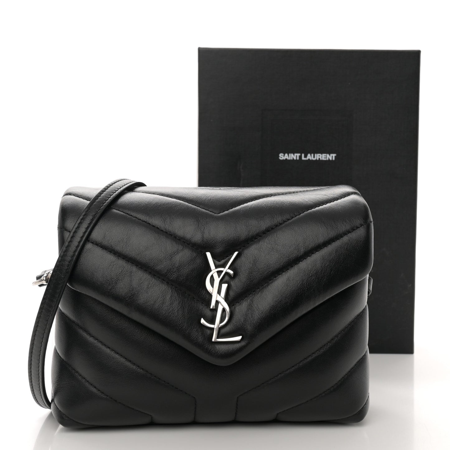 Calfskin Y Quilted Monogram Toy Loulou Crossbody Bag Black