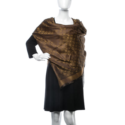 Louis Vuitton Silk Lurex Wool Monogram Shine Shawl Brown 2 of 4