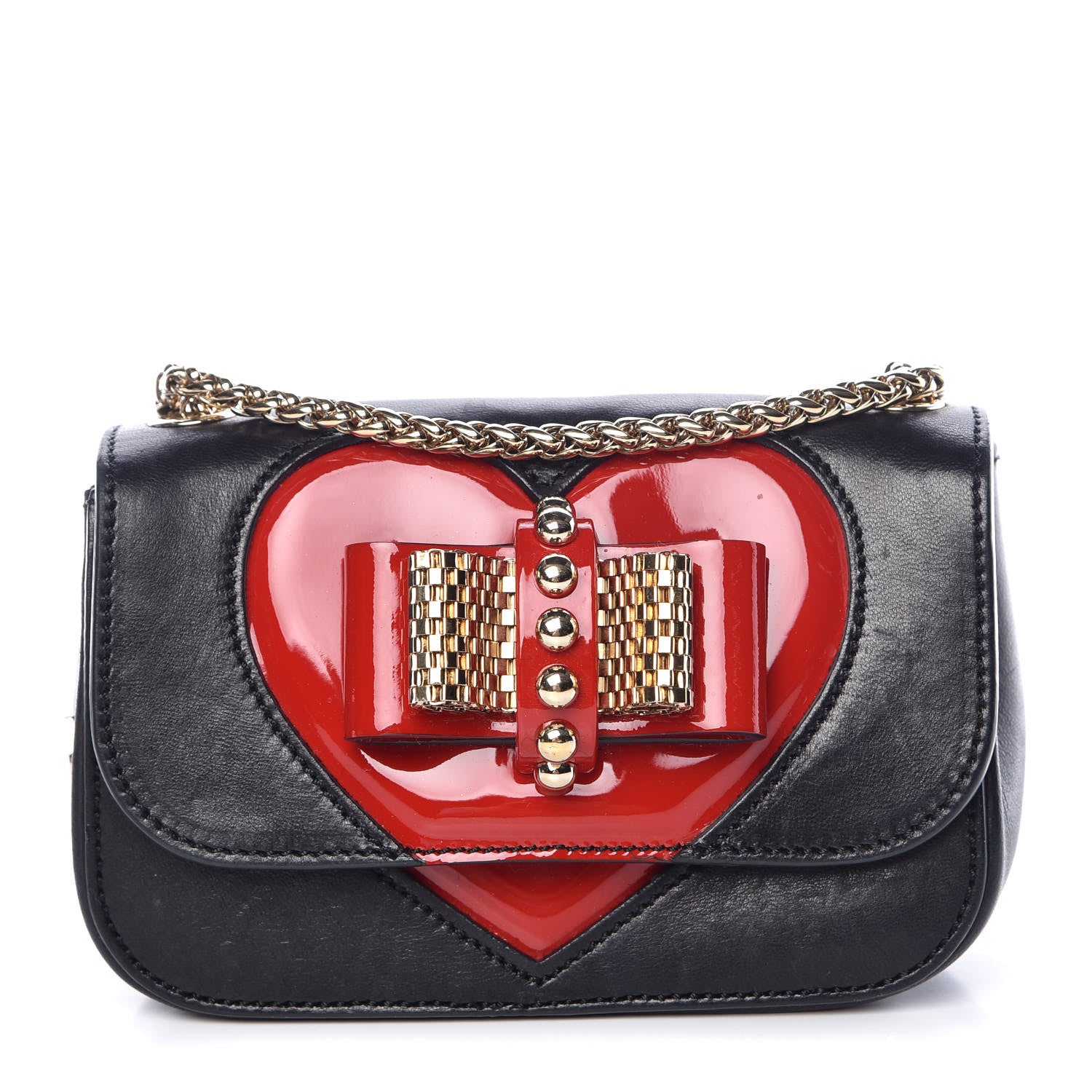 Christian Louboutin Calfskin Heart Sweety Charity Crossbody Bag Black Red 1 of 10