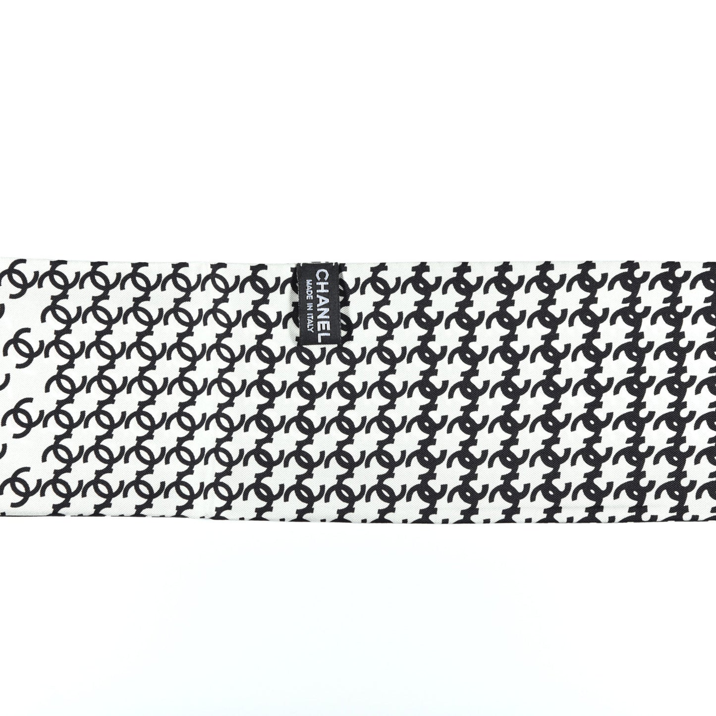 Silk Twill Houndstooth Slim Bandeau Scarf Black Ecru