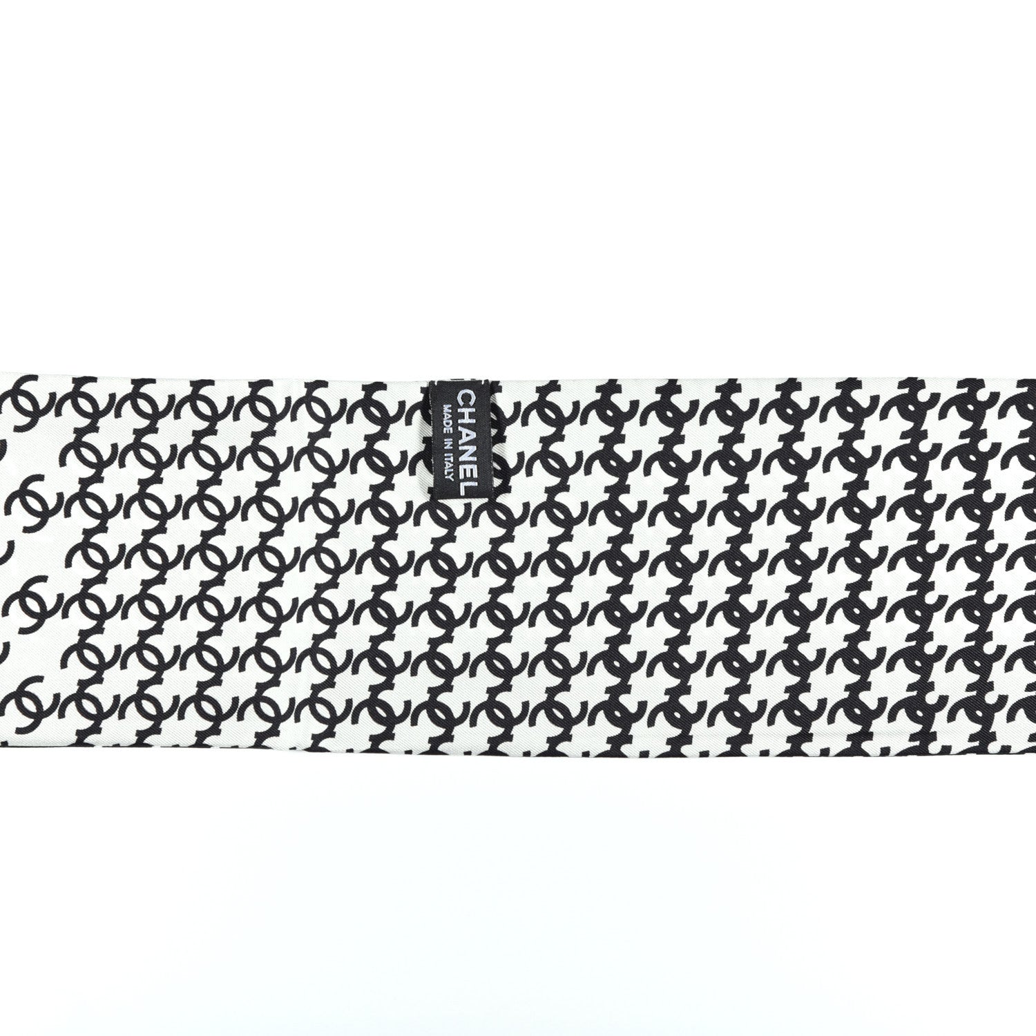 Chanel Silk Twill Houndstooth Slim Bandeau Scarf Black Ecru 3 of 4