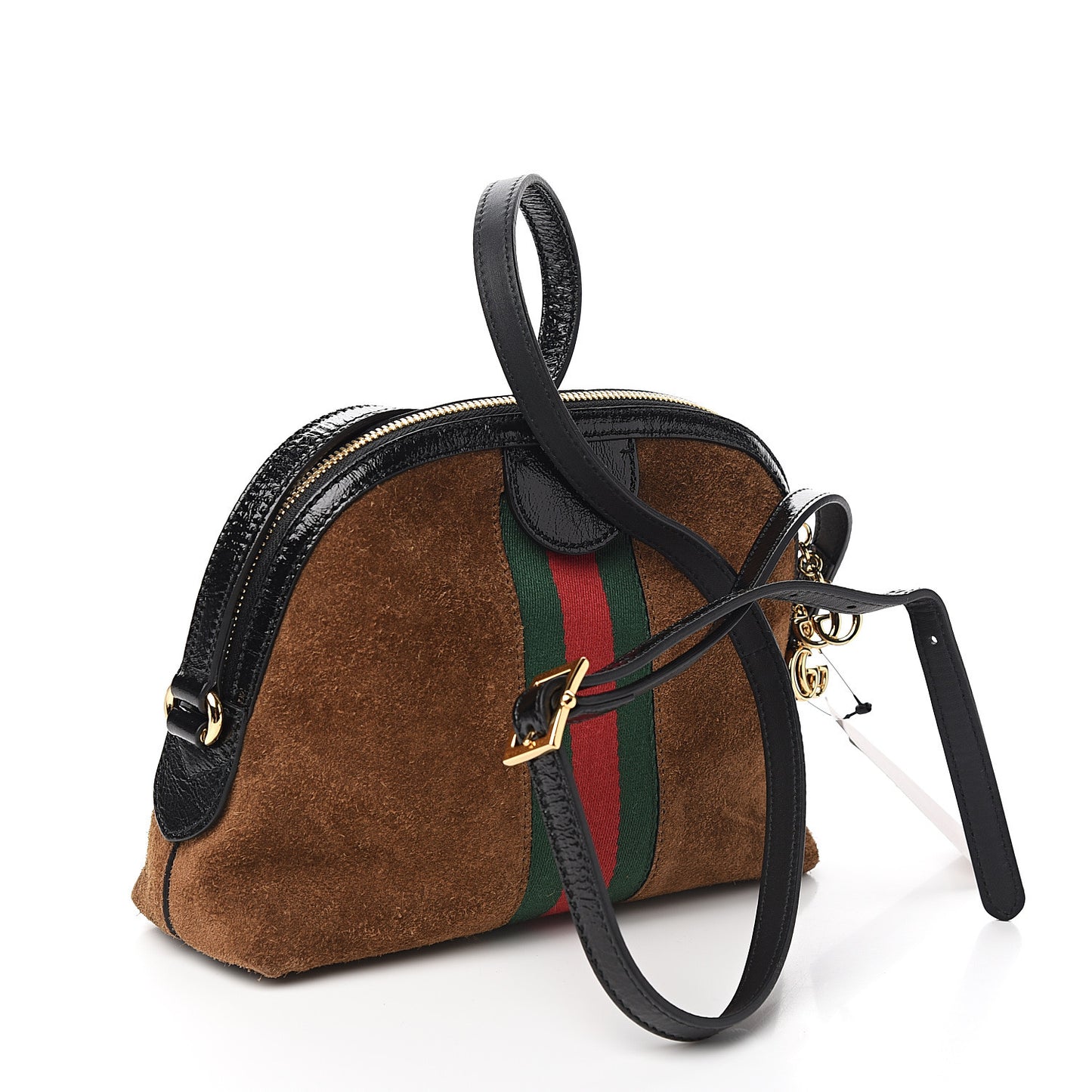 Suede Patent Web Small Ophidia Dome Shoulder Bag Nocciola Black