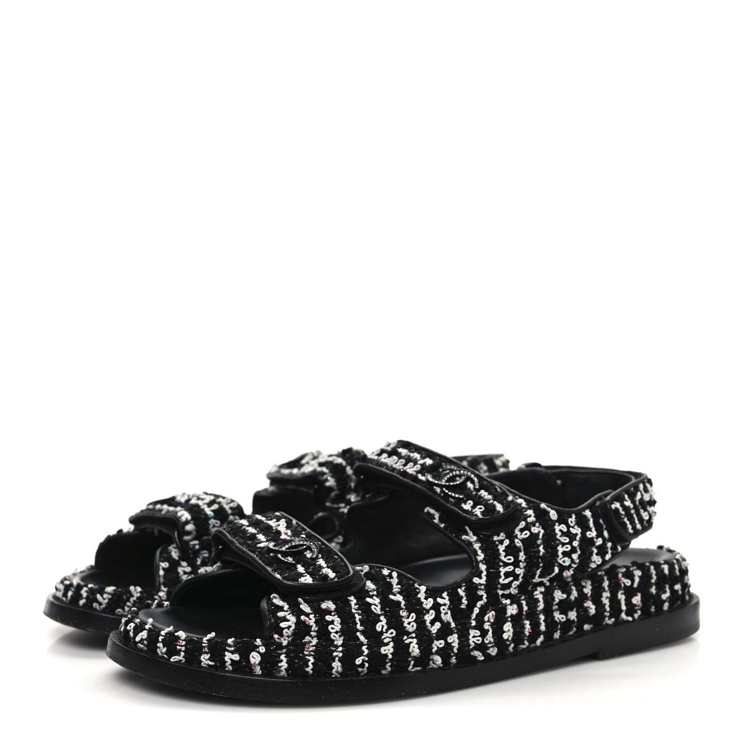 Tweed Velcro Dad Sandals 36.5 Black White
