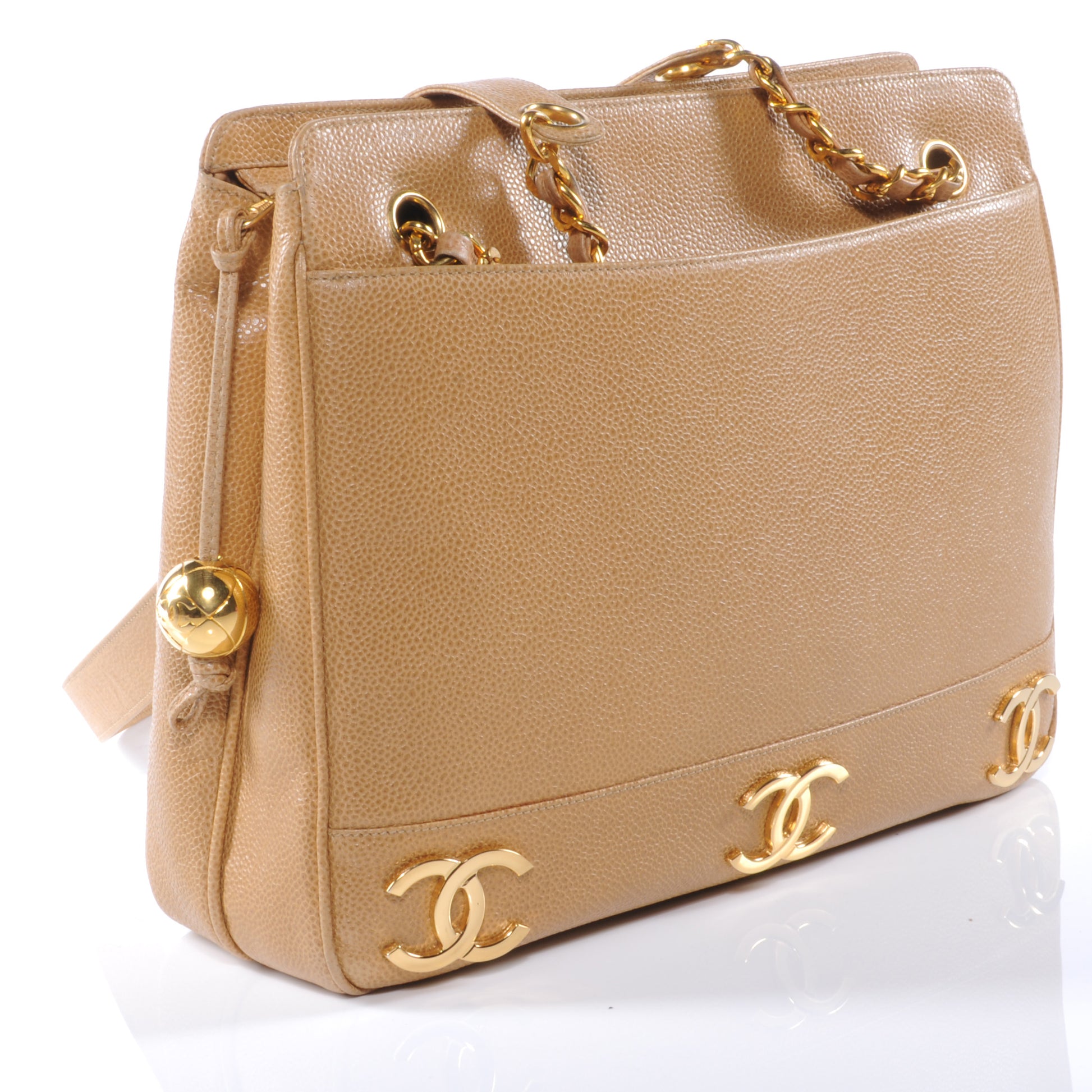 Chanel Caviar Shoulder Bag Beige 3 of 9