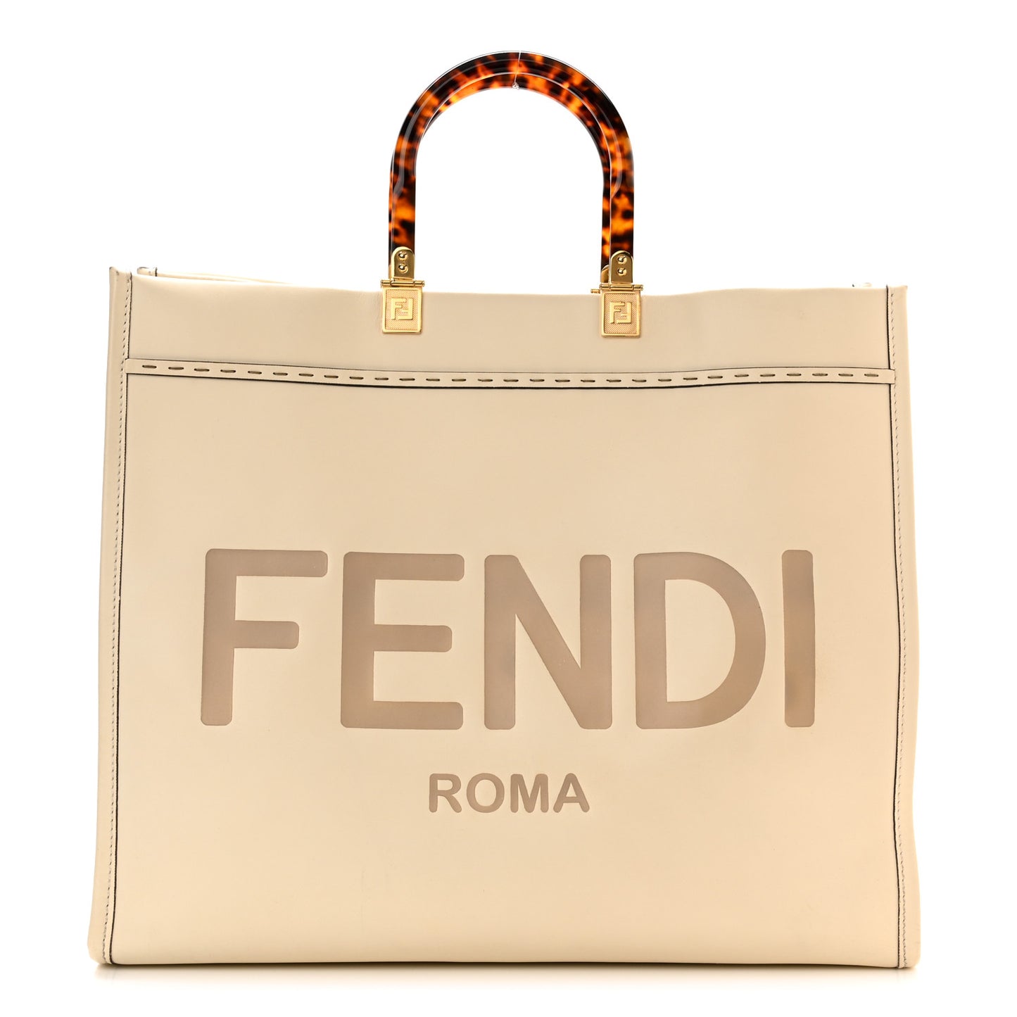 Vitello King Plexiglass Logo Embossed Large Fendi Sunshine Shopper Tote White Ice